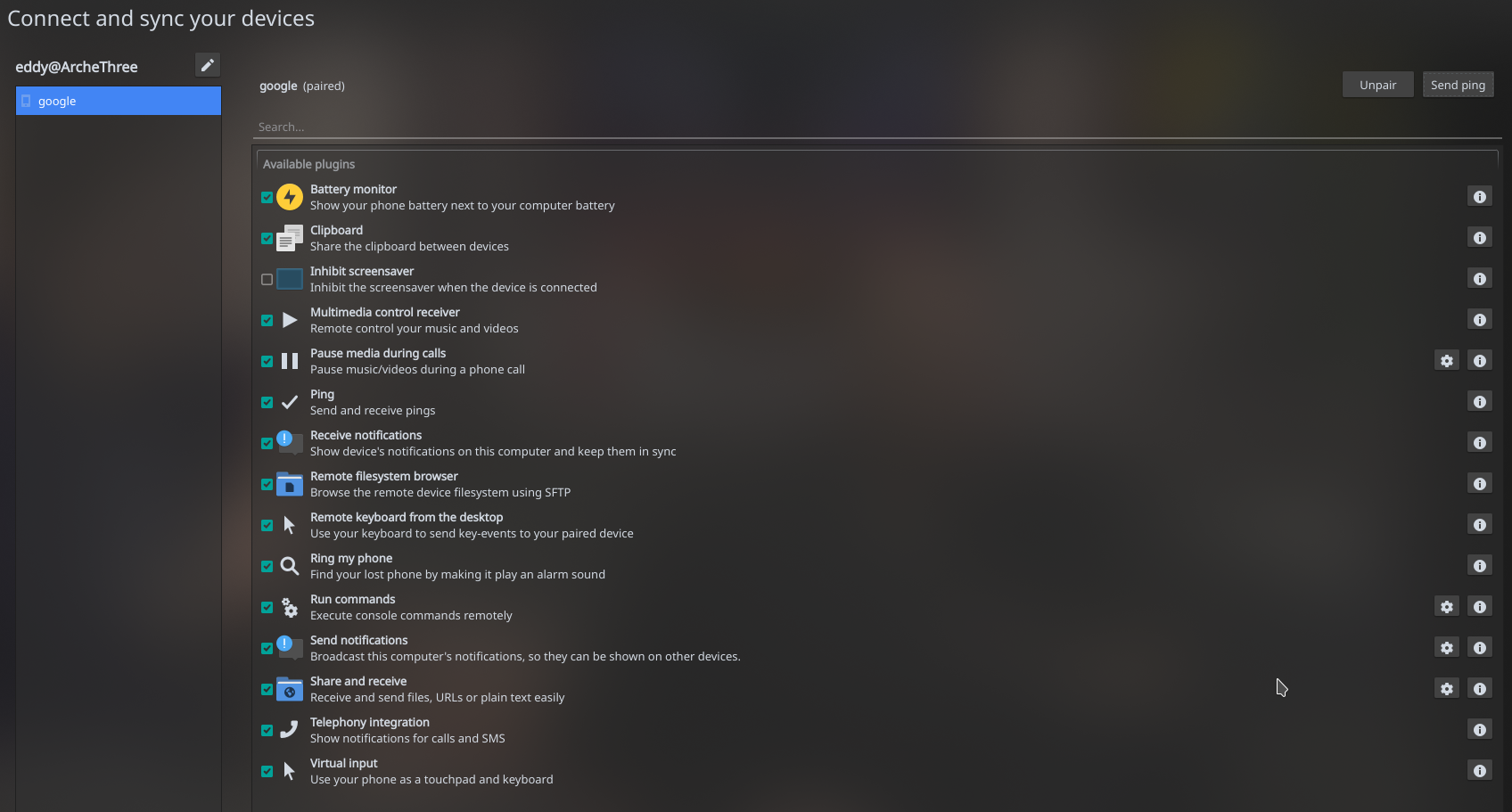 Screenshot vom KDE Connect Einstelletungsdialog