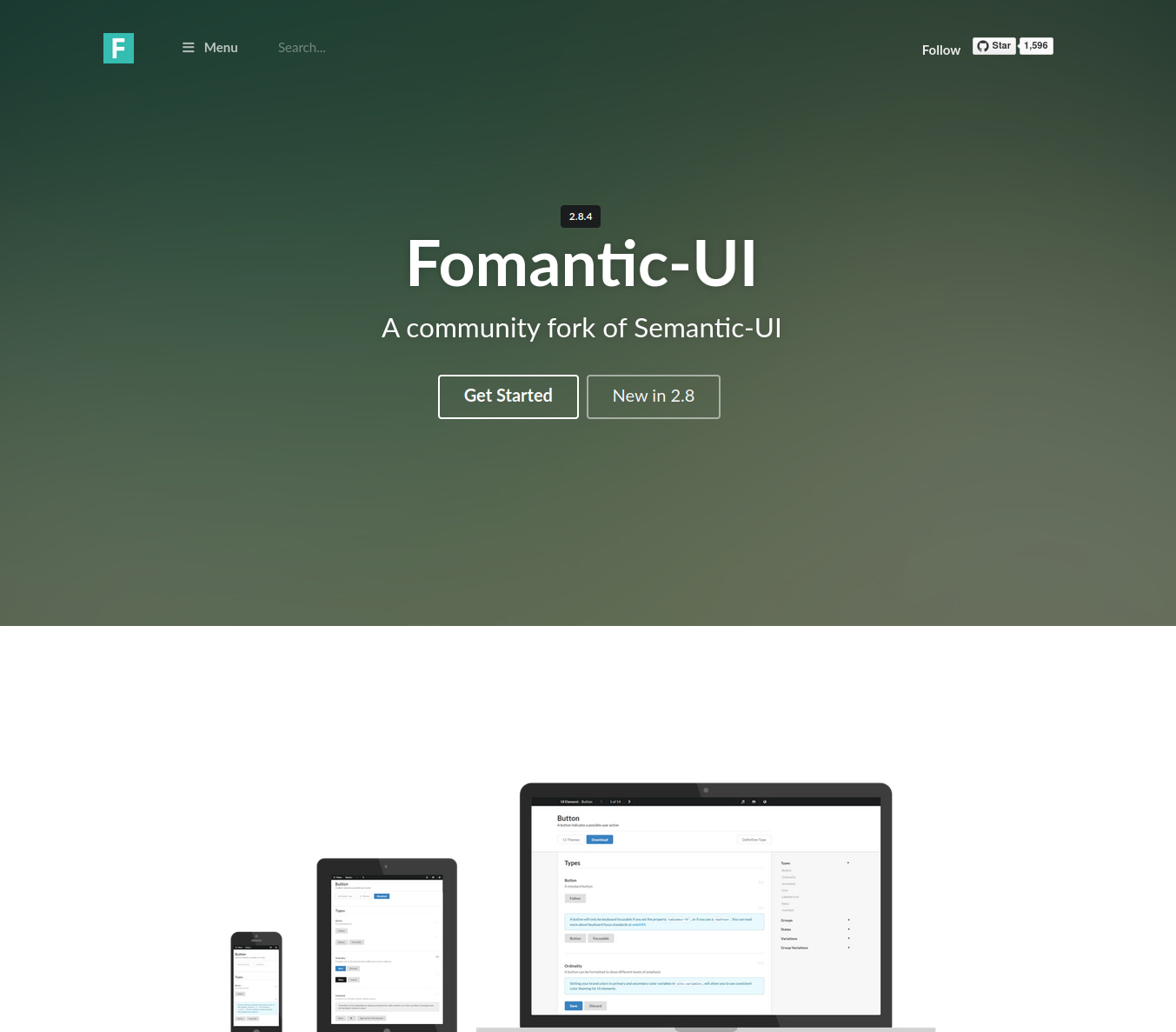 Die Webseite von Fomantic-UI ist klar angelehnt an die von Semantic-UI